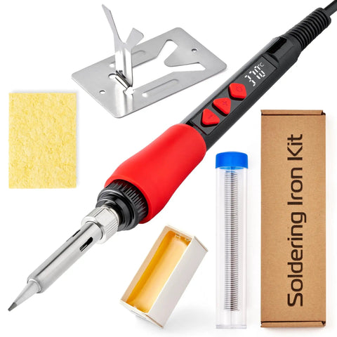 60W 120V Soldering Iron Kit With Digital LED Display 5 In 1 Includes Solder Wire Flux Rosin Paste Mini Stand Sponge Handy Portable Fast Heating