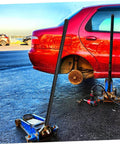 3 Ton Floor Jack Handle Replacement For Automotive Jacks That Fits Pittsburgh Floor Jack Parts And Other Horizontal Hydraulic Car Jacks For Easy Lifts And Smooth No Hassle Operation In Home Or Shop, shown with a red car and jack setup.