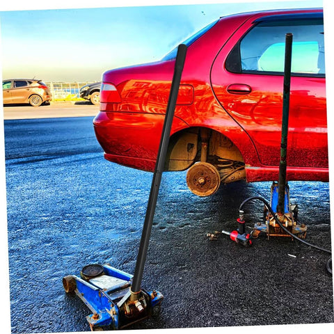 3 Ton Floor Jack Handle Replacement For Automotive Jacks That Fits Pittsburgh Floor Jack Parts And Other Horizontal Hydraulic Car Jacks For Easy Lifts And Smooth No Hassle Operation In Home Or Shop, shown with a red car and jack setup.