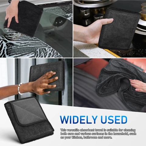 Super Absorbent Microfiber Car Drying Towel Thickened Lint Free Auto Wash Cloth Scratch Safe Automotive Detailing Tool Hella Quick Dry Wipe used on various surfaces.