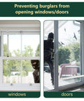 Adjustable Window Security Bars Inside For Home Safety, Easy Install, Heavy Duty Vertical Lock Bar With Rubber Feet For Up And Down Double Hung Windows, Fits 17 To 32 Inch, 2 Pack, Patented Design shown installed on window and door.