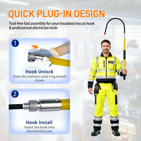 Beefy One Piece Insulated Rescue Hook Rated at 35 KV Solid Electrician Pole for EV and Hybrid Car Repair Road Ready Safety Gear built for easy assembly.