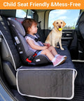 Child and dog on truck back seat with Dog Car Seat Cover For Back Seat In Trucks Washable Nonslip Bench Seat Protector
