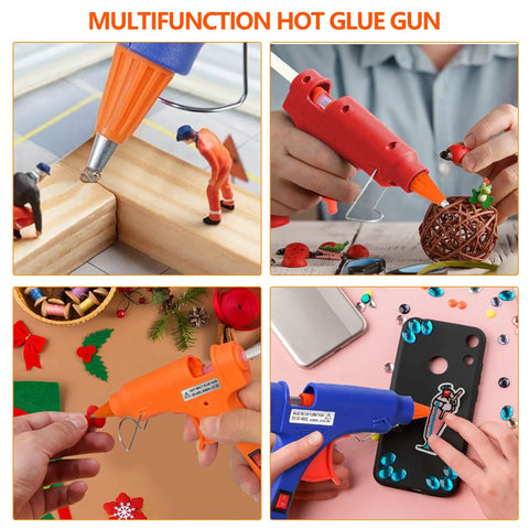 Four scenes using Eight Piece Mini Hot Glue Gun Kit For Crafts And DIY Projects Multicolor 20 Watt Glue Guns