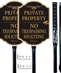 Top Shelf Rust Free Aluminum Private Property Signs With Heavy Duty 36 Inch Stakes, two no trespassing signs and mounting hardware.