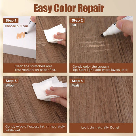 Step-by-step guide using All In One Wood Filler Repair Kit With 26 Colors Including 16 Fillers And 10 Markers for wood surface repair