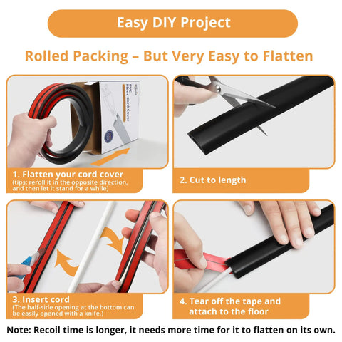 4-step DIY guide for using 5ft Self Adhesive Cord Cover Floor For Extension Cords Keep Cables In Check And No Trip Hazards