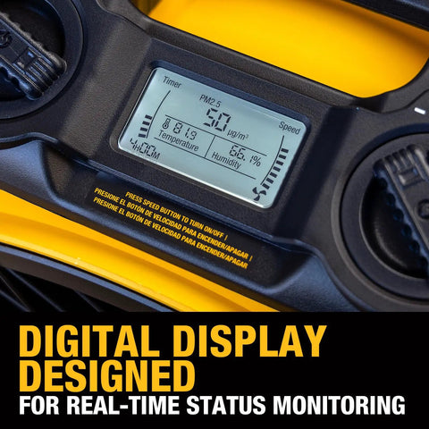 Digital display of Heavy Duty Industrial Air Purifier Fan With HEPA Filter And 4000 CFM Power showing PM2.5 sensor readings