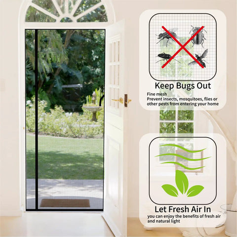 Reversible Screen Door With Magnetic Closure For Sliding Doors And Doorways Heavy Duty Fiberglass Bug Mesh That Keeps Bugs Out Self Closes Left Or Right Side Opening Pet Friendly 36 By 96 Inches installed on door