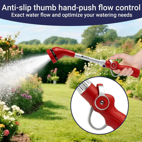 Beefy Yet Lightweight Garden Hose Wand With 16 Inch Zinc Alloy And Aluminum Build, 8 Spray Patterns With Thumb Control, Red