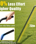 Workhorse Lawn Leveling Rake With A 30 Inch By 10 Inch Stainless Steel Head And 6 Foot Handle shown on grass