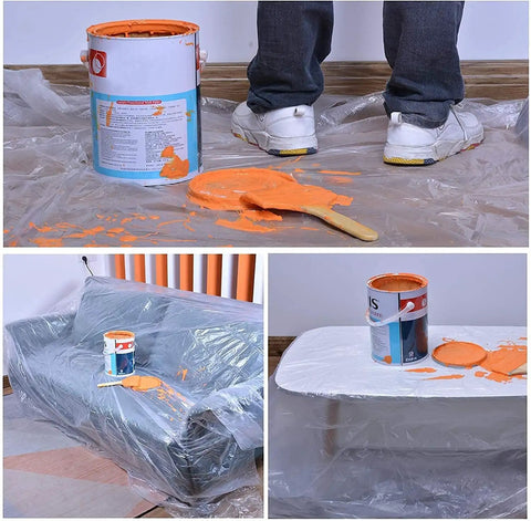 10 Pack Painting Drop Cloths 9x12 Feet Clear Plastic Sheeting Tarp Waterproof Dustproof Tear Resistant Floor Wall Protection