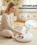 Set It And Forget It Automatic Wet Food Feeder For Cats With Rust Proof Stainless Steel Tray programmable control panel setup.