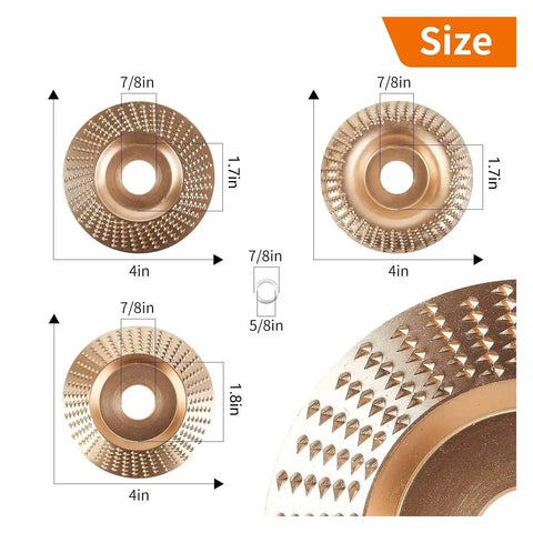 Three Pack Woodworking Carving Wheels With 22mm Bore Abrasive Sanding Discs detailed size dimensions and design view.