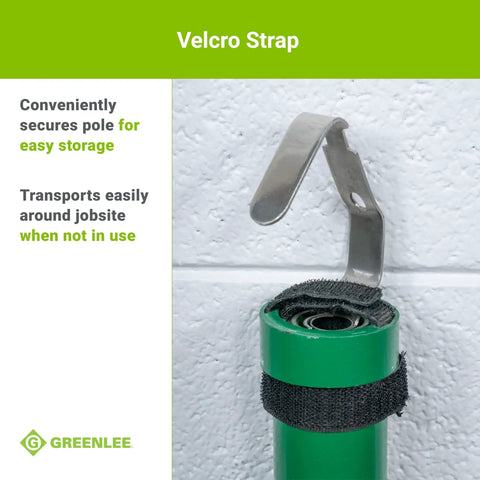 Velcro strap feature on Collapsible 18 Foot Wire Pulling Fish Pole For Attics Ceilings And Crawl Spaces Far Reaching Cable Puller Tool