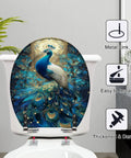 Round Resin Toilet Seat for Bathroom featuring a colorful peacock design, 16.5 inches long, easy to install.