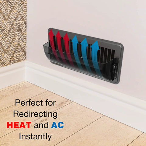 Magnetic Air Deflector For Duct Vents 10 To 14 Inch Adjustable showing airflow direction on a wall register.