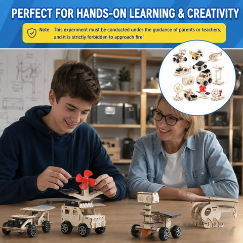 Twelve Sets STEM Kits For Kids Hands On Solar Car Projects Wood Building Mechanical Models Electrical Experiments And DIY Educational Crafts For Beginners Spark Curiosity STEM Learning Gifts, boys assembling wooden models