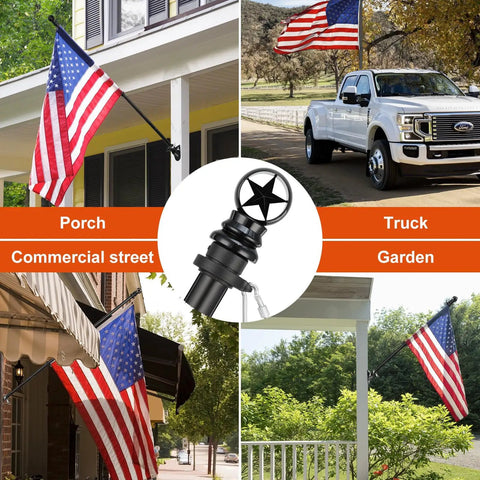 Flag Pole Kit For Outdoor Setup With 3x5 US Flag, 6-Foot Heavy Duty Aluminum Flagpole, Tangle Free 360 Degree Spinning Rings, 45 Degree And 90 Degree Holder, Aluminum Bracket Included, Perfect For Porch, Patio, Deck, Yard, Wall Or Brick, Black