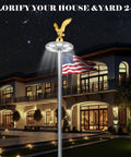 Top Tier Gold Bald Eagle Flag Pole Topper With Heavy Duty Hardware Kit 11 Inch on a flagpole with an American flag at night.