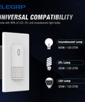 Single Pole Motion Sensor Light Switch With 120 Degree PIR Coverage, UL Listed, Matte White for CFL LED Incandescent Bulbs Compatibility