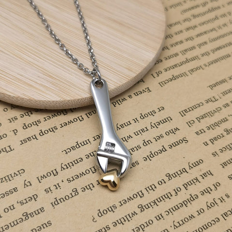 Mechanic Wrench Cremation Urn Necklace For Ashes Holder Pendant Spanner Memorial Keepsake For Dad Engraved Stainless Steel Jewelry