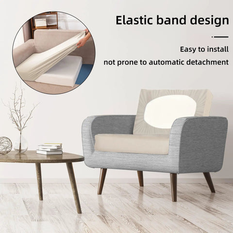 Installation of Eight Piece Stretch Patio Cushion Covers For Outdoor Couches And Sofas, Replacement Slipcovers, Washable Beige Fabric Protectors.