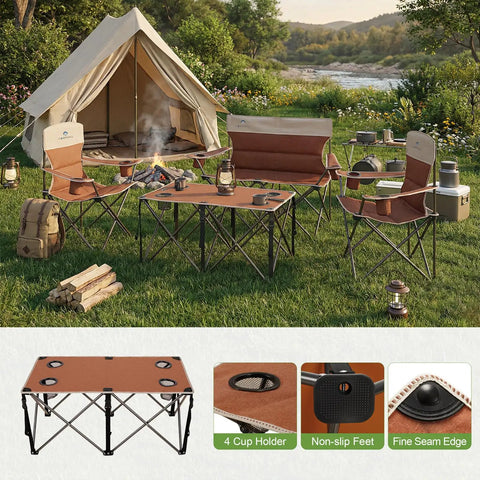 Heavy Duty Camping Chair Set Of Four With Table For Adults Outdoor Folding Lawn Chairs Includes One Sofa Chair And Two Single Chairs Portable Collapsible Outdoor Furniture For Travel Picnics And Sports by a tent