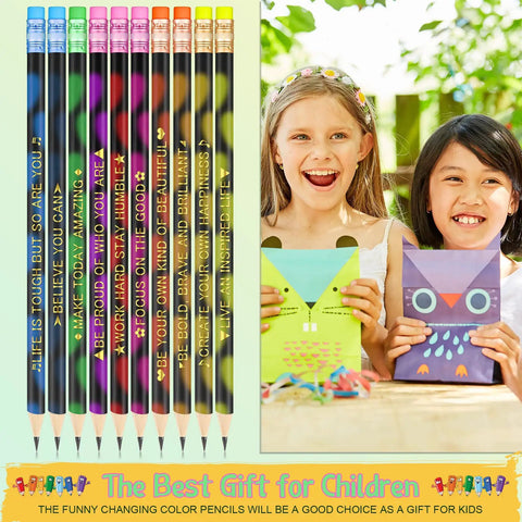 40 Pieces Motivational Color Changing Mood Pencils With Erasers for Back To School Kids with Bible Verse Messages