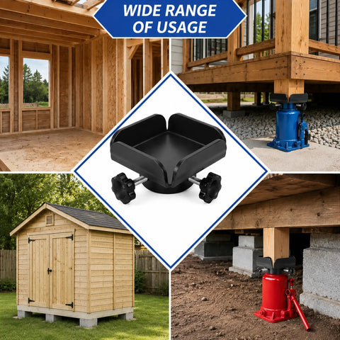 Heavy Duty Bottle Jack Adapter With Jack Plate, Pad And Stand Adapter For Stable Lifts On 4x4 Wood Posts shown in various uses