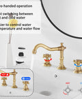 Super Stylish Two Handle Widespread Bathroom Sink Faucet In Warm Antique Brass Finish Including Matching Metal Pop Up Drain With Overflow