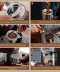Step-by-step use of 51mm Espresso Accessories Kit With WDT Tool Dosing Funnel Puck Screen Set 316 Stainless Steel Needle Coffee Distribution Stirrer For Delonghi 51mm Portafilters And Home Barista Espresso Machines.