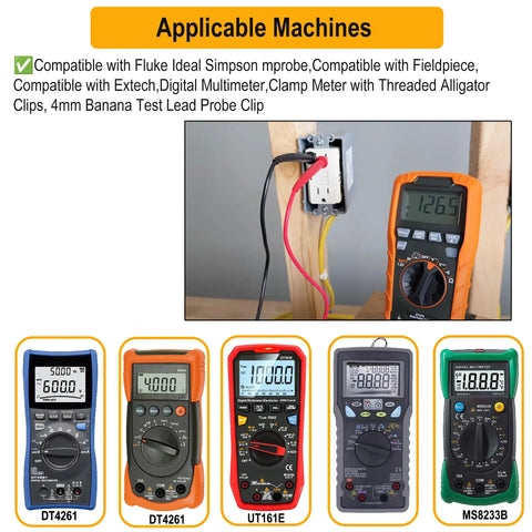 Test Lead Set 14 For Multimeters And Clamp Meters With Red And BlackThreaded Alligator Clips And 4Mm Banana Probes installed
