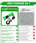 Comparison of Synthetic Winch Rope Kit One Quarter Inch By Fifty Foot With Ten Thousand Pounds Strength Protective Sleeve and Steel Cable
