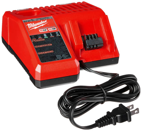 18 Volt Cordless Drill Driver Kit With Two REDLITHIUM Batteries charger with cord, compact design, and plug visible