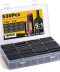 Heavy Duty Heat Shrink Tubing Kit With Five To One Shrink Ratio Marine Grade Adhesive Lined Tubing For Wiring Repairs Sealed Connections 530 Piece Set To Gear Up Your Marine Electrical Fixes Like A Pro., 530-piece black tubing kit in plastic case, 3/32 to 3/4 inch