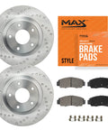 Front Brake Kit For Jeep Cherokee 2014 2023 With Dual Piston Calipers Carbon Ceramic Pads And Rotors Cross Drilled shown with parts