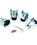 Heavy Duty Small Foot Leg Levelers Four Pack With Lipped Steel Brackets, heavy gauge plated steel, includes screws and a hex key.