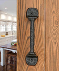 4 Pack 5.51 Inch Cast Iron Sliding Barn Door Handles Black Vintage Gate Pulls For Outdoor Garage Closet Interior And Drawer Antique Long Cabinet Handles Rustic Rustproof Durable on wooden door
