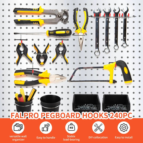 Pegboard Organizer Kit With 240-Piece Hook Set For Garage Wall Storage, Value Packed Bundle Includes Bins, Cups, Hooks