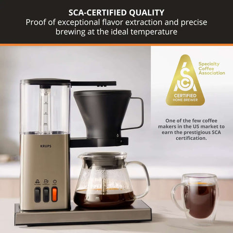 8 Cup Drip Coffee Maker With SCA Certification And Blooming Technology For Barista Quality At Home, showing front view with mug