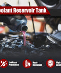 Top Tier Engine Coolant Reservoir Tank With Cap For Your Whip Smooth Riding Dodge Charger Challenger And Chrysler 300 Cooling System Overflow Replacement Heavy Duty Factory Fit, pouring liquid into tank.