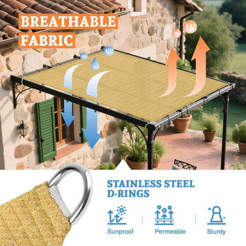 9 By 26 Feet Straight Edge Sun Shade Sail For Outdoor Patio Pergola Garden In Sand Color, Blocks UV Rays, with breathable fabric and D-rings