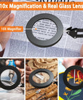 10X LED Desk Magnifier With Stand And Real Glass Lens used for reading, crafting, soldering, and detail tasks with adjustable arm.
