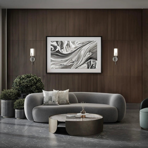 Top Tier Modern Led Wall Sconce 21 Inch Alabaster Shade With Warm 3000K Glow And Smooth Continuous Dimming In Sleek Antique Nickel Finish showcased in modern living room.