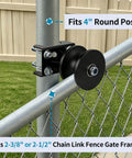 Cantilevered Gate Roller Built Tough With Heavy Duty Nylon Wheel And Weather Resistant Frame, Steel U Bolt And Mounting Hardware For Quick Install Fits Four Inch Round Posts And Two And Three Eighths Inch Or Two And A Half Inch Chain Link Fence Frames on 4 in post