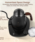 Top view of Gooseneck Electric Kettle with Smart Temperature Control, 0.9L stainless steel interior, black design on base