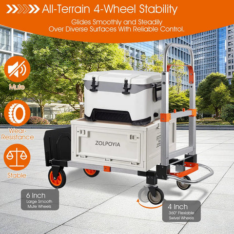 3 In 1 Folding Hand Truck Dolly Cart With Wheels Built Tough Heavy Duty Aluminum Collapsible Moving Cart 600 Lbs Capacity