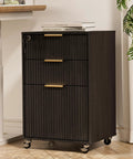 Slick Fluted 3 Drawer Rolling File Cabinet With Secure Lock, Heavy Duty Casters, compact printer stand in matte black finish.