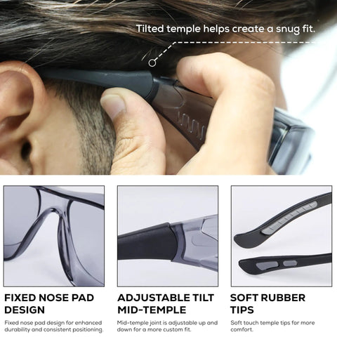 PrimeX Anti Fog Safety Glasses For Over Eyeglasses With Side Shields ANSI Z87.1 UV Protection Wraparound Design Adjustable Temples